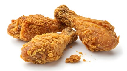 Crispy Fried Chicken Drumsticks and Thighs Isolated on White Background – Golden Fast Food Meal