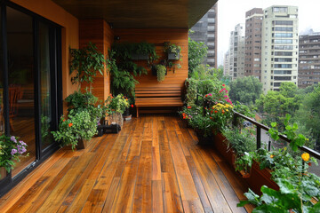 Obraz premium Potted plants on a wooden deck.