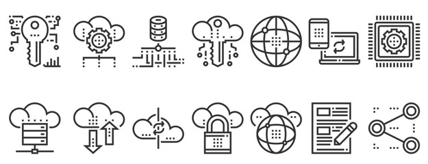 Cloud Data Technology Services Icons Vector , Network, Analysis, Information, vector