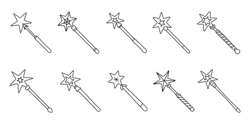 collection of magic wand in doodle style hand drawn art