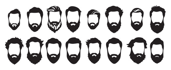 collection of man beard silhouettes hand drawn vector
