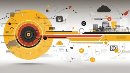 Obraz premium Dynamic digital transformation urban environment infographic modern technology conceptual visualization