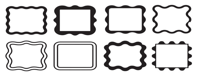 eight black rectangular frames with wavy edges set