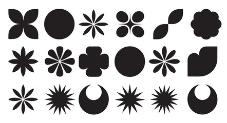 eighteen black and white geometric silhouettes collection vector