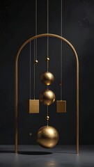 Gold geometric shapes suspended