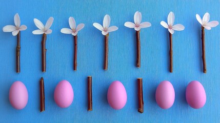 Spring decoration craft home creative artwork indoor top view floral and easter theme