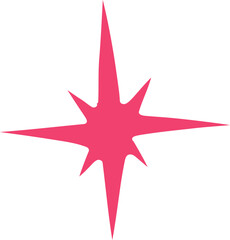 A bright pink starburst shape with eight points on a white background