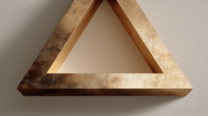 A minimalist equilateral triangle crafted from polished bronze, warm metallic reflections glowing along sharp edges