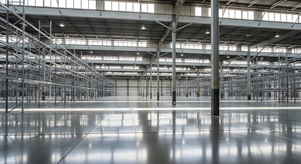 Fototapeta premium Empty warehouse interior industrial building storage space distribution center logistics area racks system
