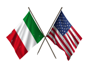 Vintage Textured Italian and American Flags with Rustic Concept
