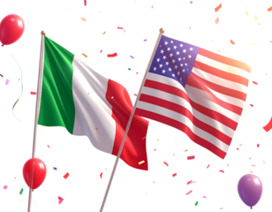 Waving Italian and USA Flags with Festive Celebration Props