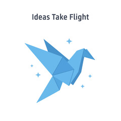 Creative flat vector icon &mdash; Flat vector 2D design origami bird icon with sparkles and quote Ideas Take Flight