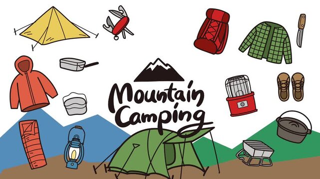 手描きのキャンプイラストの横長ビデオ