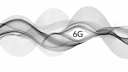 6G Future Connectivity. Monochrome abstract wave pattern with 6G concept, clean data flow, modern minimal technology, futuristic style, smooth lines - Powered by Adobe