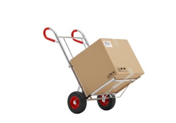 Cardboard box on a hand truck, isolation on white background, professional delivery service