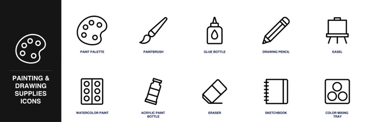Painting & Drawing Supplies Line Icon Set