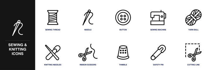 Sewing & Knitting Line Icon Set