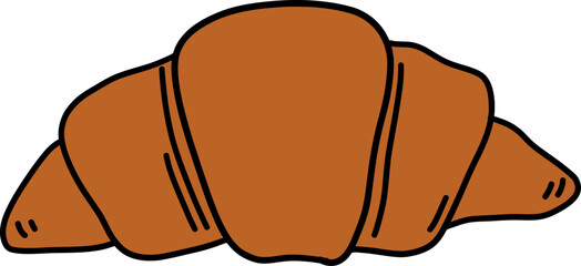 A cartoon drawing of a brown croissant with black outlines