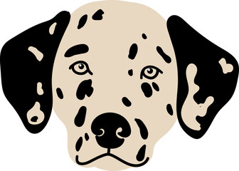 A cartoon dalmatian dogs face with black spots