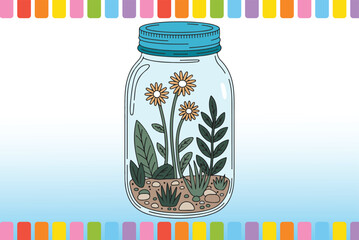 Blooming Flowers in Mason Jar Illustration