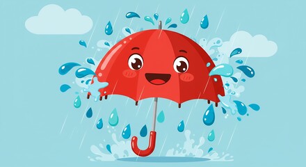 Smiling umbrella in rain