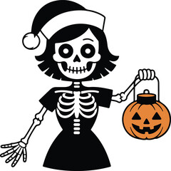 Halloween Christmas nurse skeleton face silhouette vector