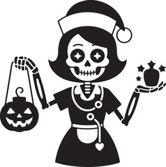 Halloween Christmas nurse skeleton face silhouette vector