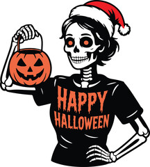 Halloween Christmas nurse skeleton face silhouette vector