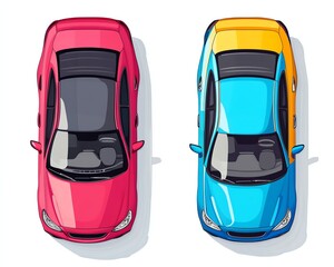 Fototapeta premium Vector illustration of vehicle drawings side, front top views Bike, bicycle, ev car and motorcycle in cad line