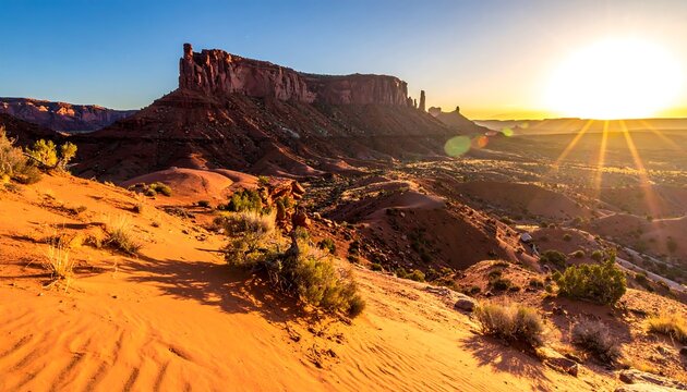 Sunrise over sandstone mesas