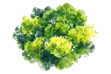 Vector tree top watercolor hand drawn view isolated on white background for landscape plan and architecture layout drawing, elements for environment and garden