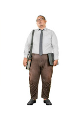 Tired and Stressed Asian Businessman with a Laptop and Bag