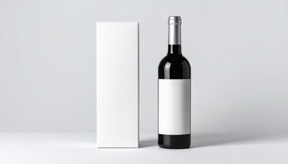 wine bottle  with  blank label and gift box