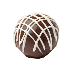 Chocolate truffle with elegant white drizzle on transpart background