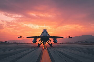 Fighter jet on runway at sunrise (2)