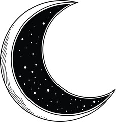 Clean and Modern Crescent Moon Icon with Starry Sky  Flat Design of Nighttime Imagery on White Background
