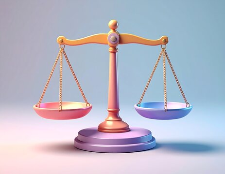 3D stylized balance scales in pastel colors