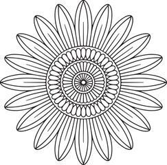 Ornamental Sunflower Mandala with Floral Vines – Coloring Page Design