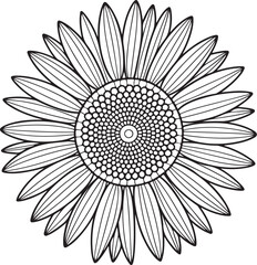 Decorative Sunflower Mandala – Detailed Line Art for Coloring