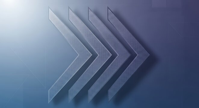 Abstract digital art with multiple chevron arrows pointing right, blue gradient background, futuristic concept