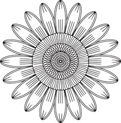 Sunflower Mandala with Bloom Within Text – Intricate Floral Line Art