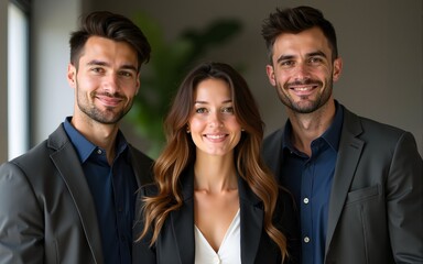 a group of three people, two men and one woman,. High quality