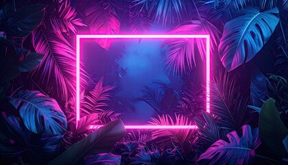 Neon frame in lush tropical foliage