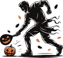 Halloween table tennis pumpkin ball silhouette vector
