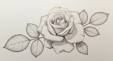Detailed pencil drawing of a rose