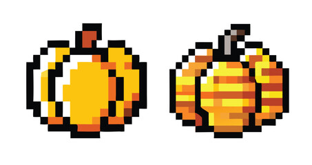 Fototapeta premium Pumpkin 8-Bit Pixel Art Icon Set. Retro Autumn Sprites