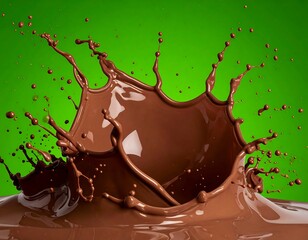 Chocolate splash on green background