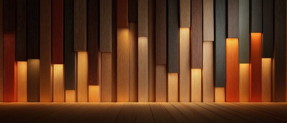 Wood panel wall with warm lighting