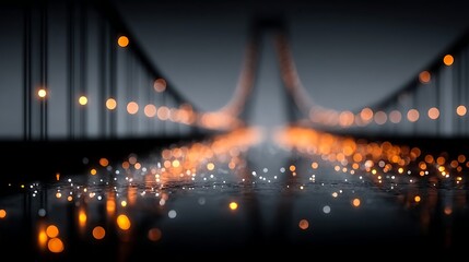 Futuristic Suspension Bridge at Night, Glowing Lights