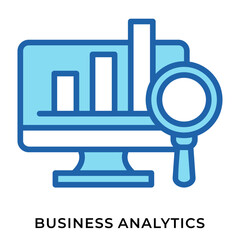 Blue Solid Business Analytics Icon with Data Chart and Search